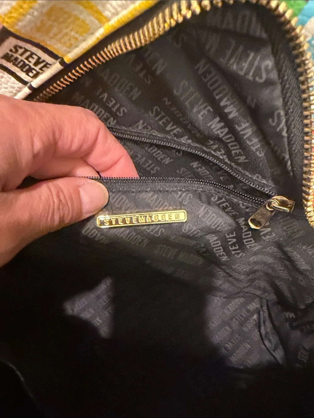 Steve Madden White Mini Backpack with Multicolor Logo Grid